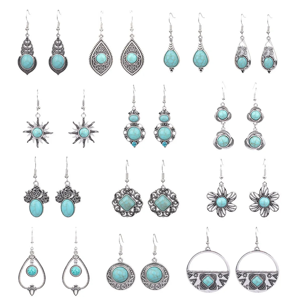 1 Pair Retro Water Droplets Plating Alloy Turquoise Drop Earrings