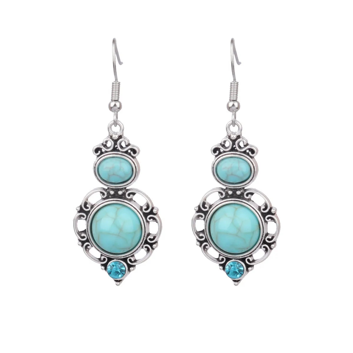 1 Pair Retro Water Droplets Plating Alloy Turquoise Drop Earrings