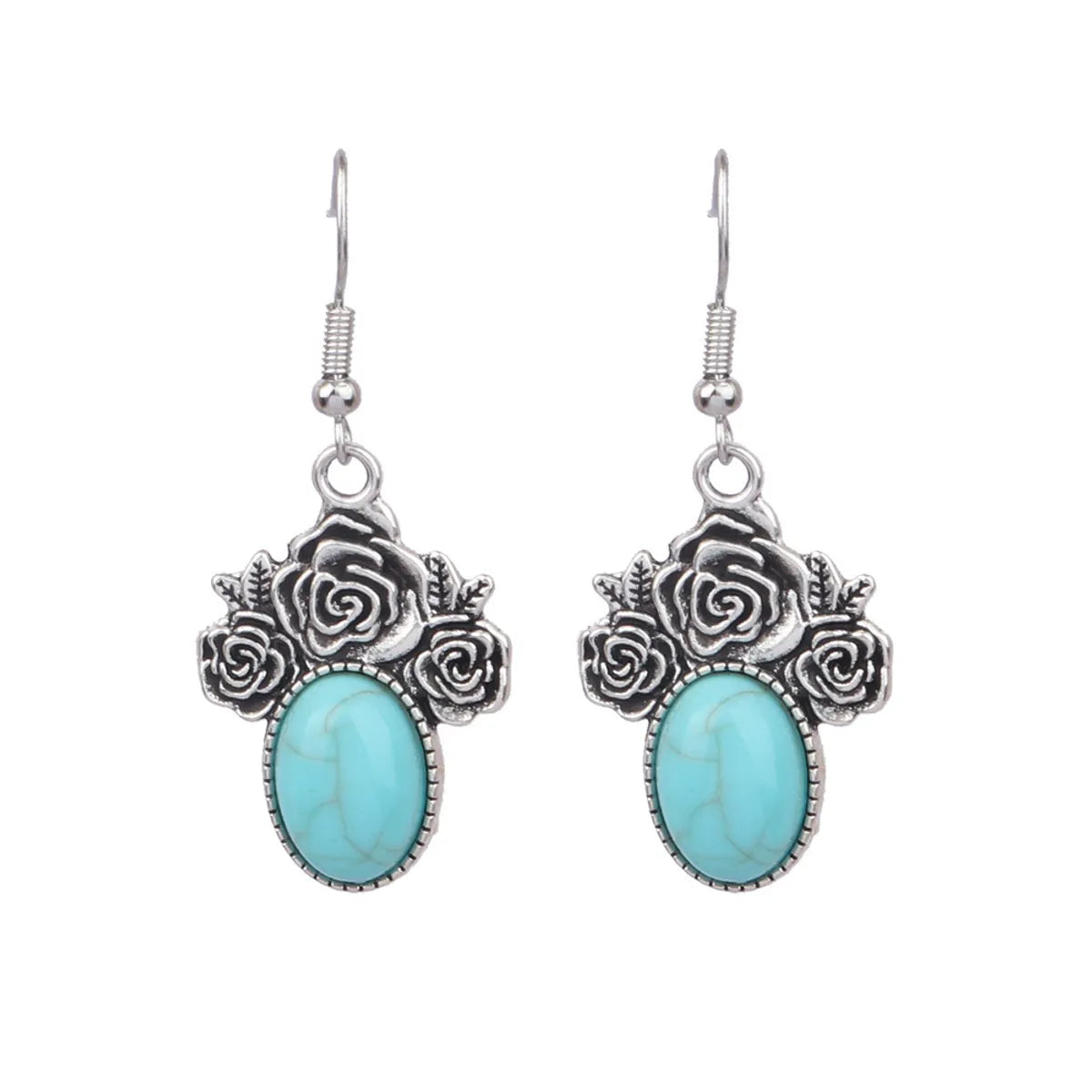 1 Pair Retro Water Droplets Plating Alloy Turquoise Drop Earrings