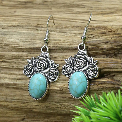 1 Pair Retro Water Droplets Plating Alloy Turquoise Drop Earrings