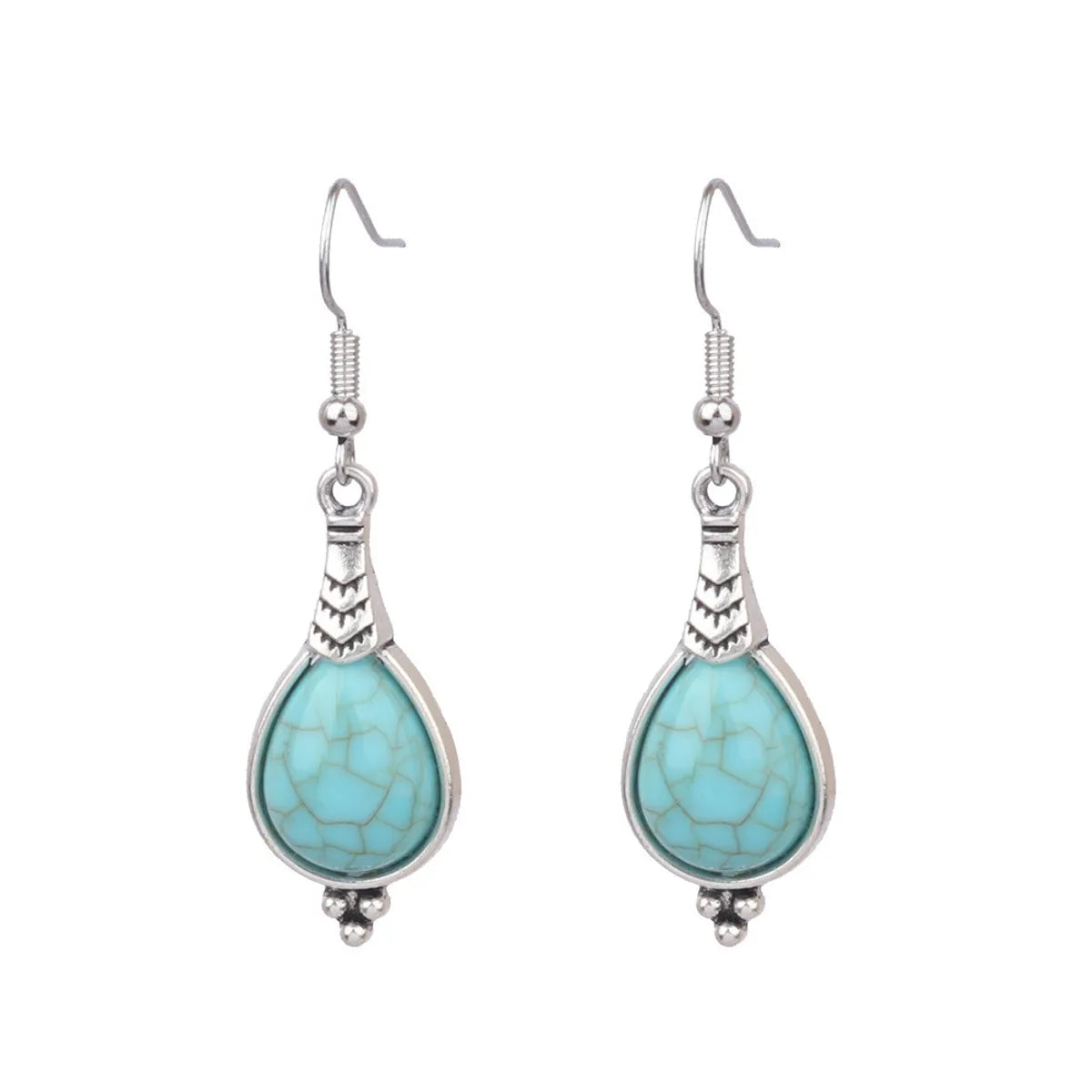 1 Pair Retro Water Droplets Plating Alloy Turquoise Drop Earrings