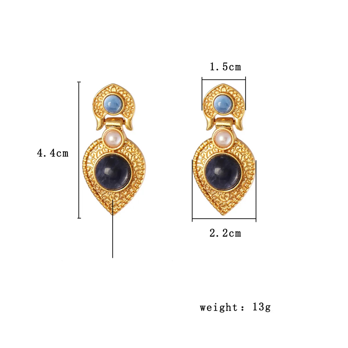 1 Pair Retro Water Droplets Plating Inlay Alloy Natural Stone 18k Gold Plated Drop Earrings