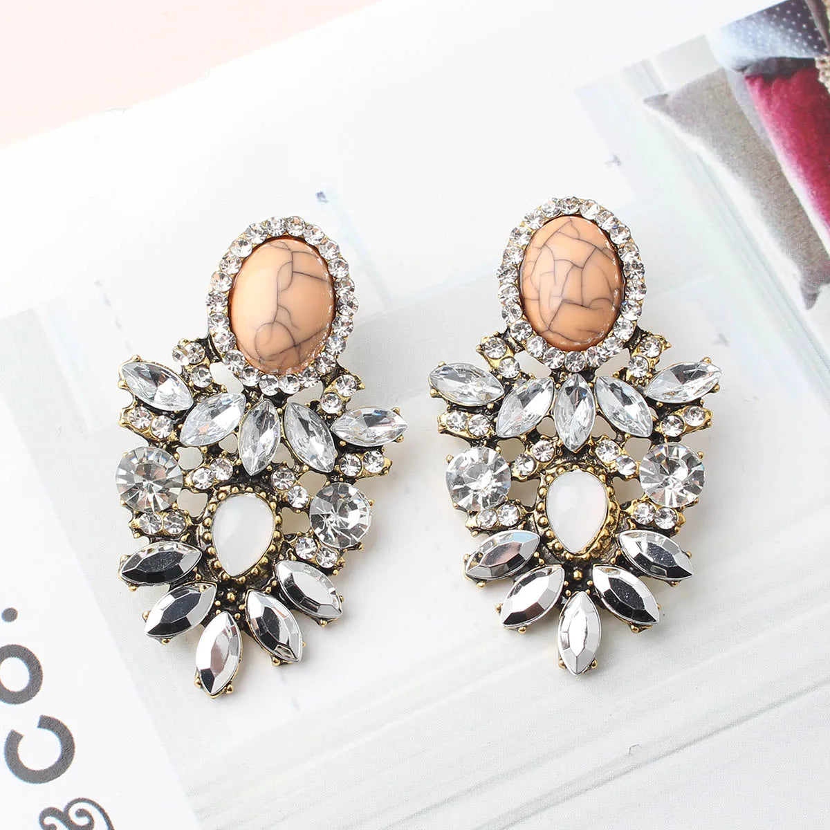 1 Pair Retro Water Droplets Plating Inlay Alloy Rhinestones Plated Ancient & Gold Drop Earrings