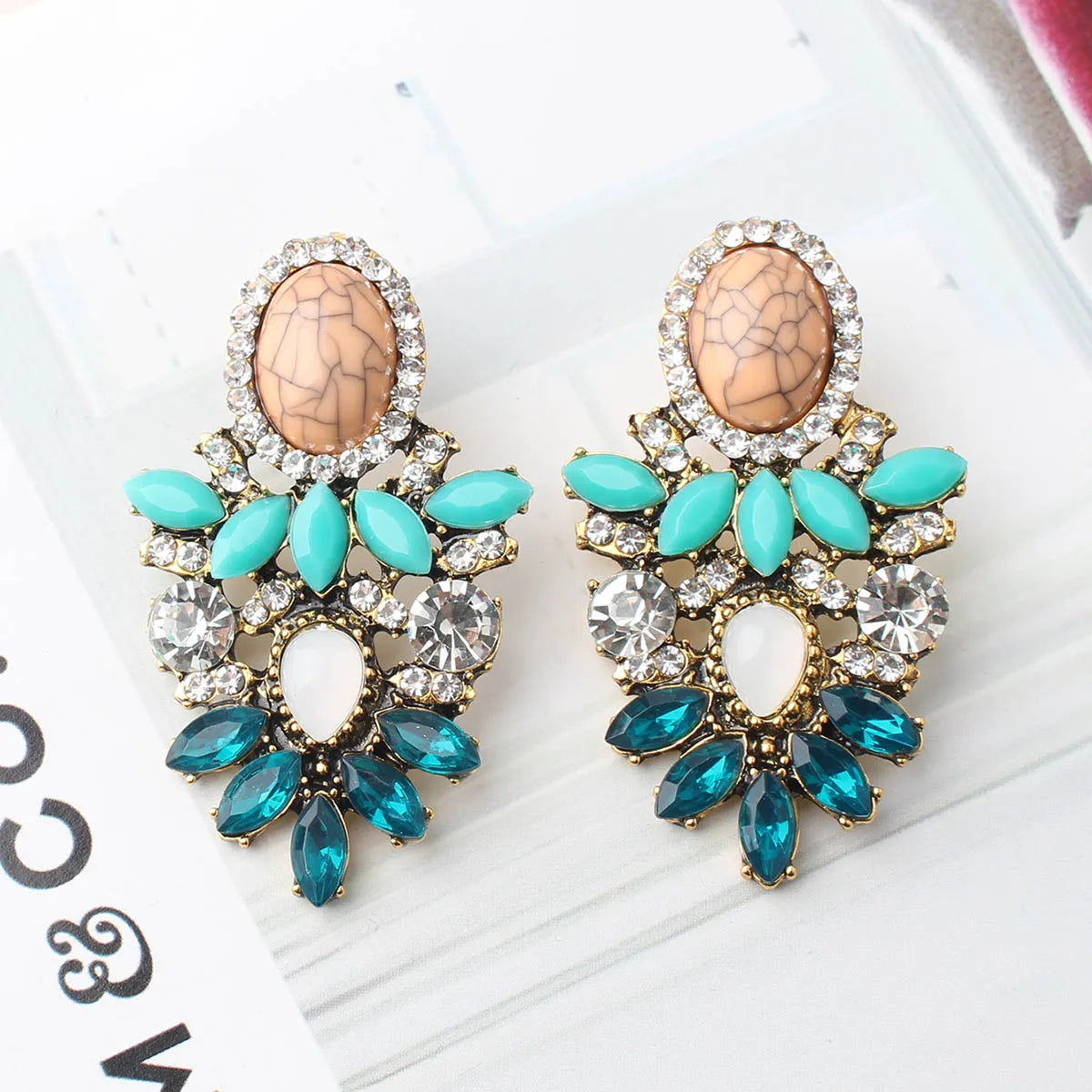 1 Pair Retro Water Droplets Plating Inlay Alloy Rhinestones Plated Ancient & Gold Drop Earrings