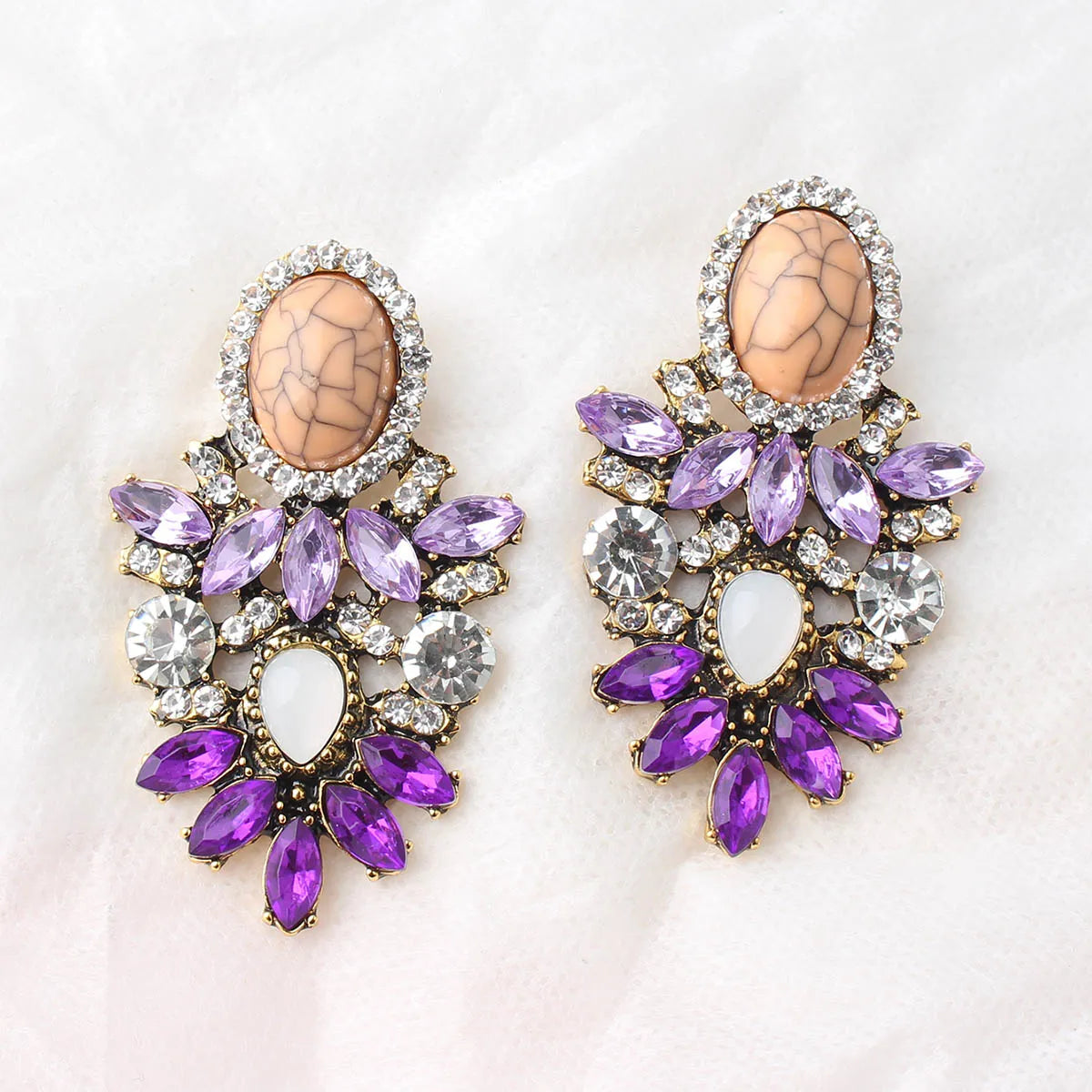 1 Pair Retro Water Droplets Plating Inlay Alloy Rhinestones Plated Ancient & Gold Drop Earrings