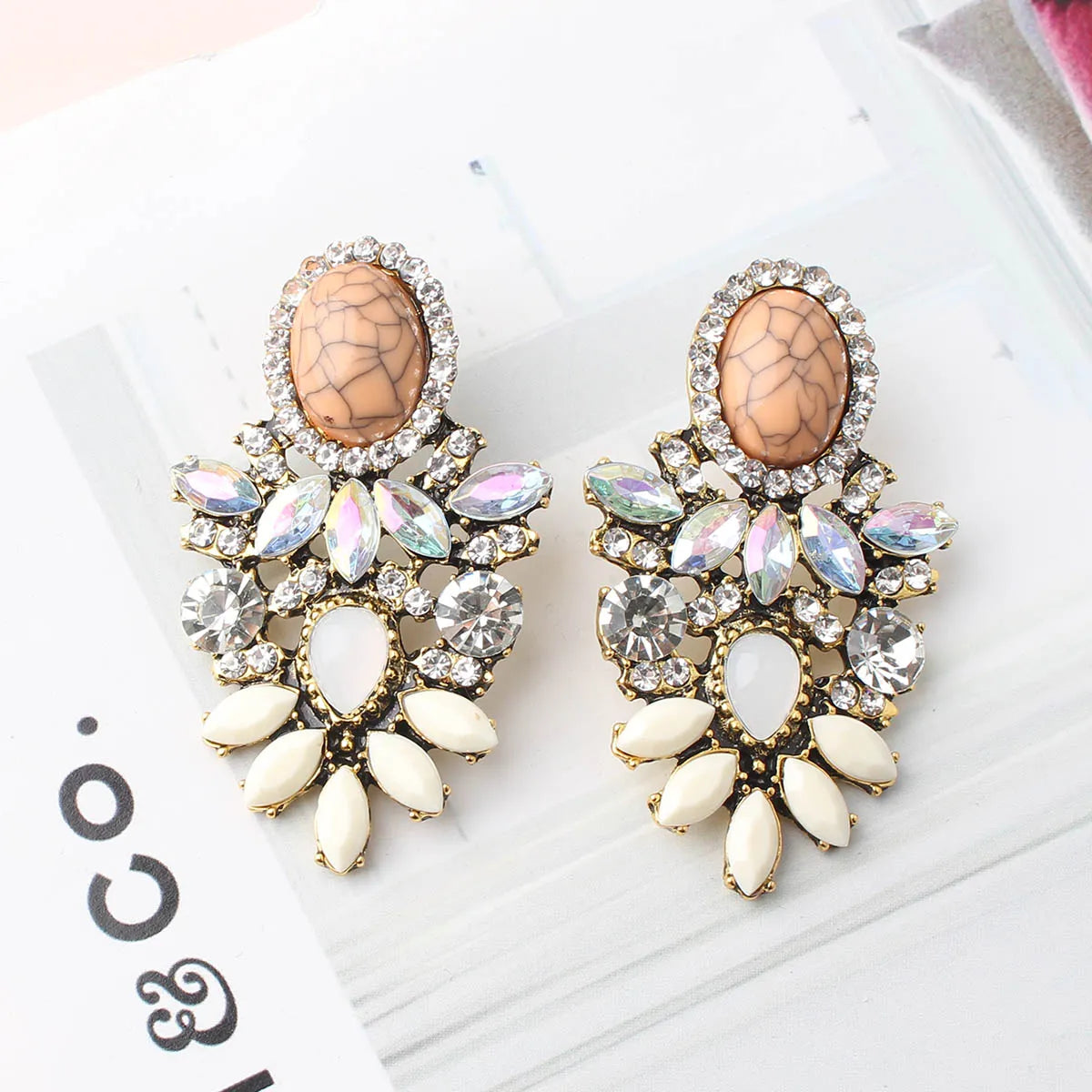 1 Pair Retro Water Droplets Plating Inlay Alloy Rhinestones Plated Ancient & Gold Drop Earrings