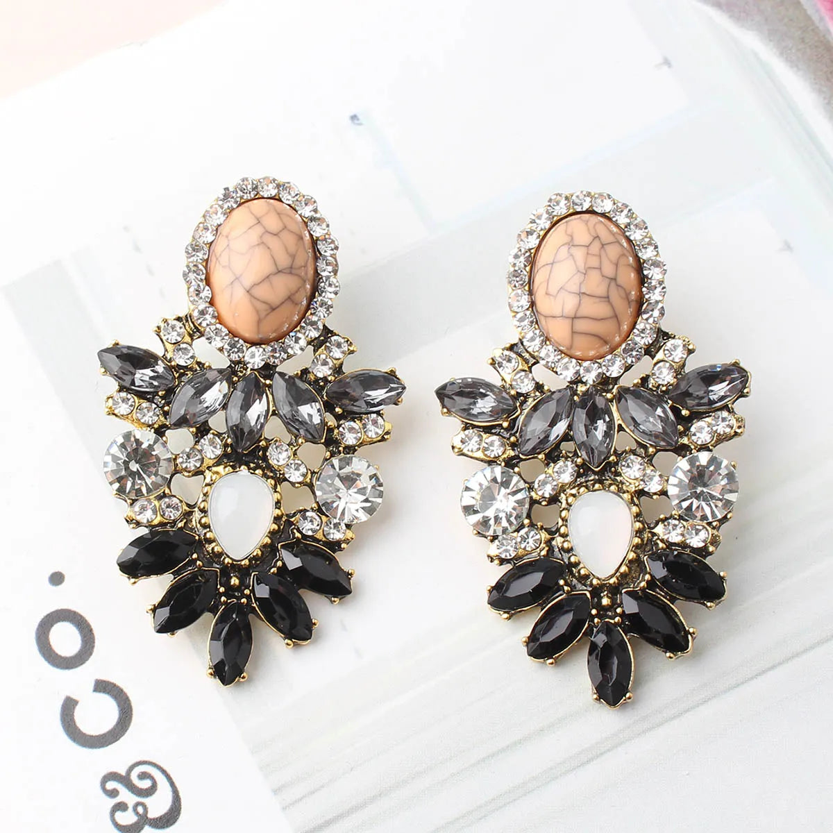 1 Pair Retro Water Droplets Plating Inlay Alloy Rhinestones Plated Ancient & Gold Drop Earrings