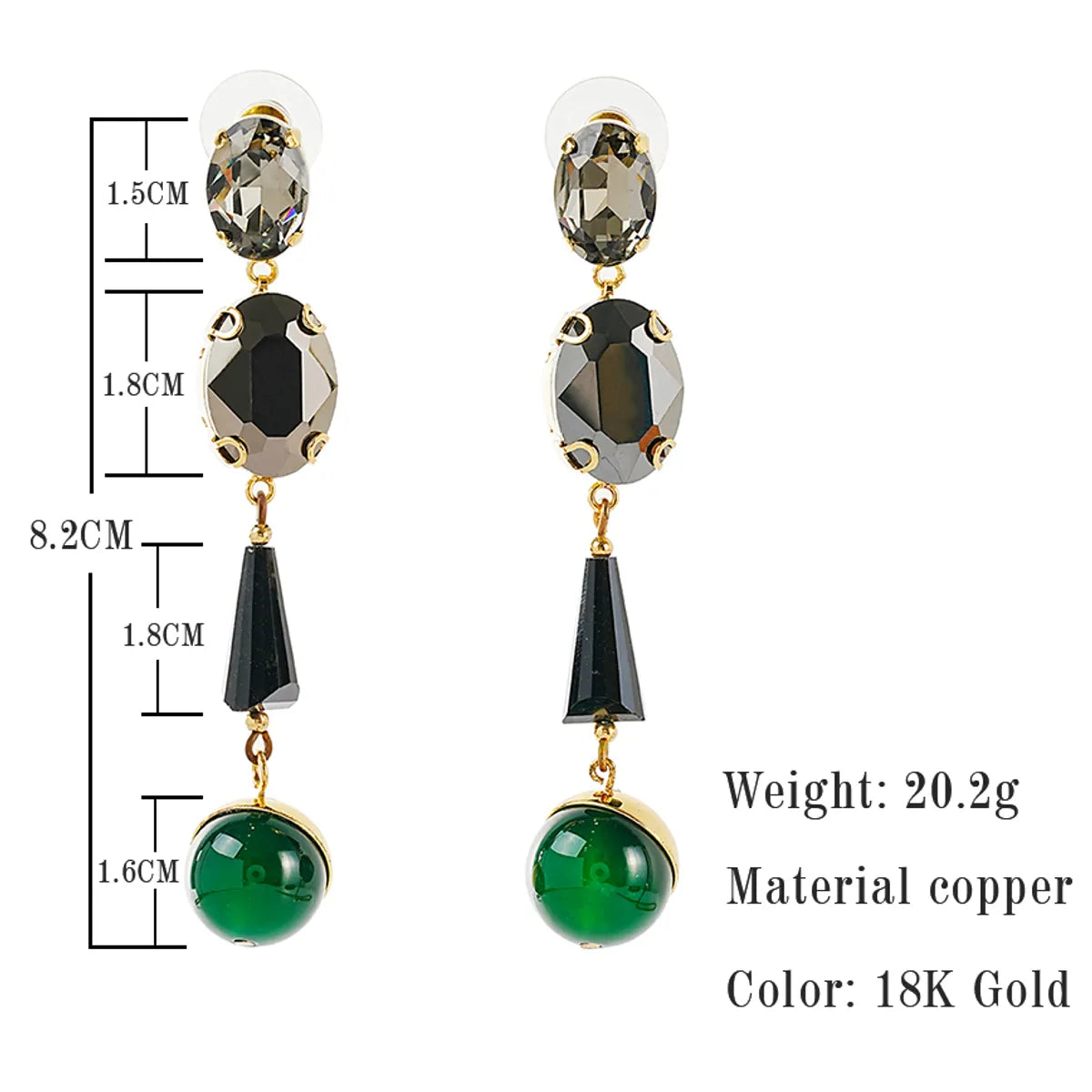 1 Pair Retro Water Droplets Plating Inlay Copper Glass Bead Glass Stone 18k Gold Plated Drop Earrings