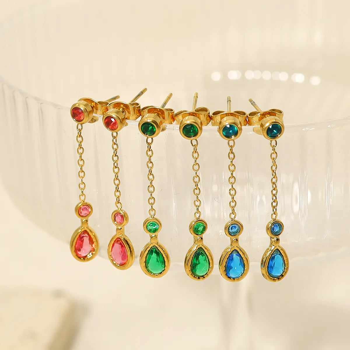 1 Pair Retro Water Droplets Plating Inlay Titanium Steel Zircon 18k Gold Plated Drop Earrings