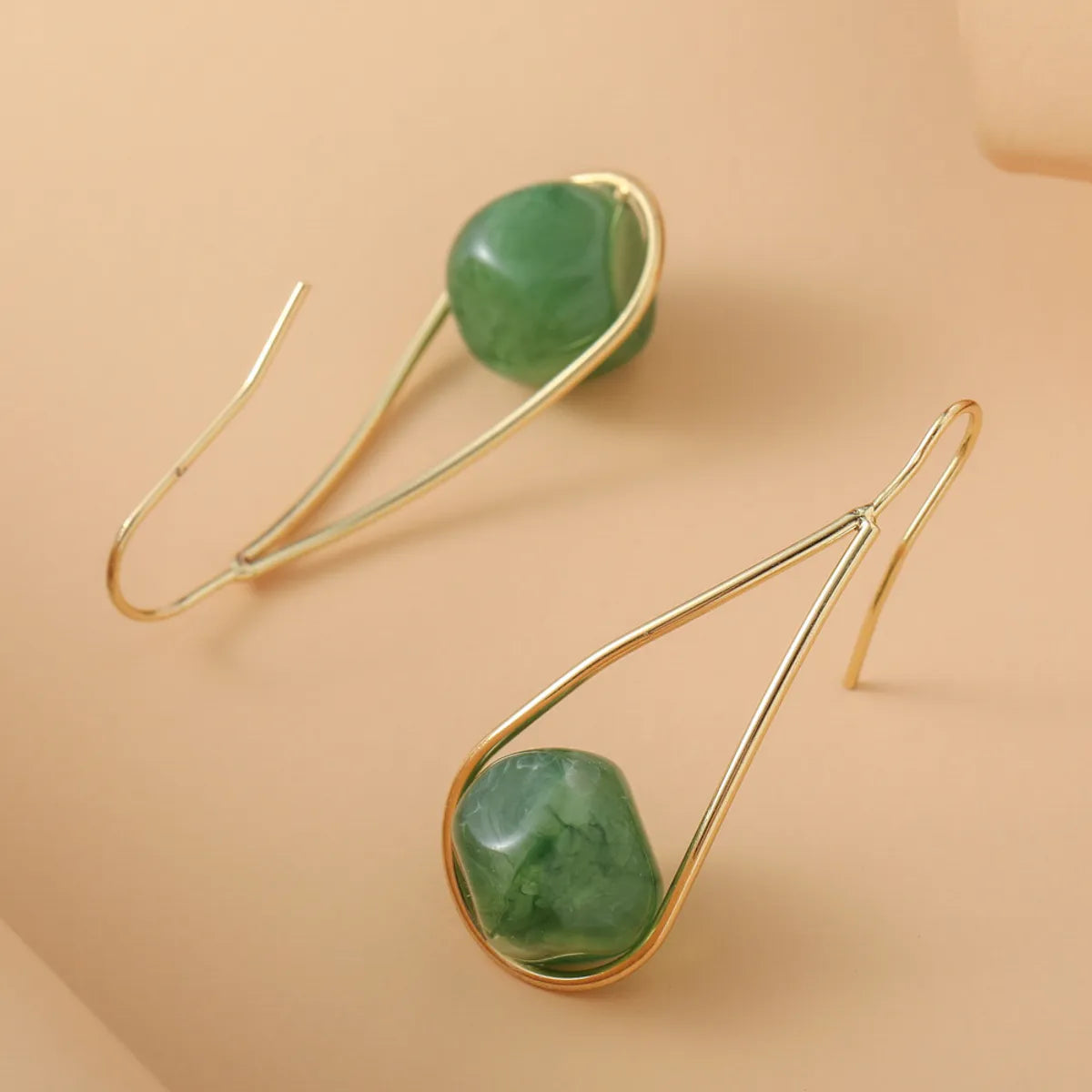 1 Pair Retro Water Droplets Plating Resin Copper Drop Earrings