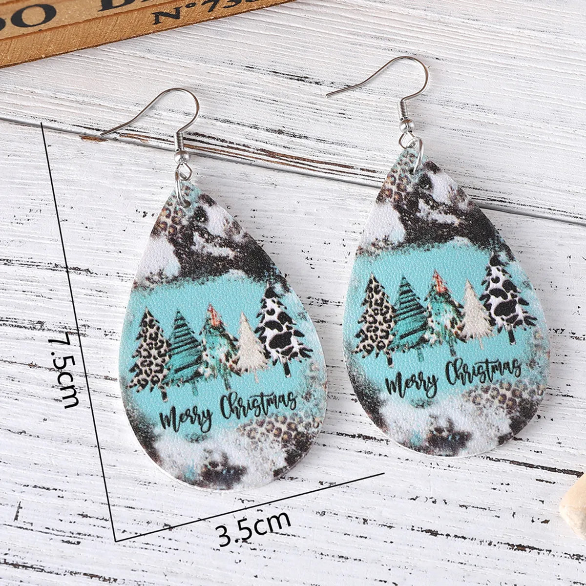 1 Pair Retro Water Droplets Printing Pu Leather Drop Earrings