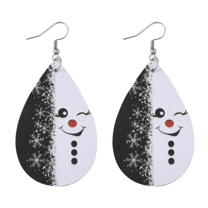 1 Pair Retro Water Droplets Printing Pu Leather Drop Earrings