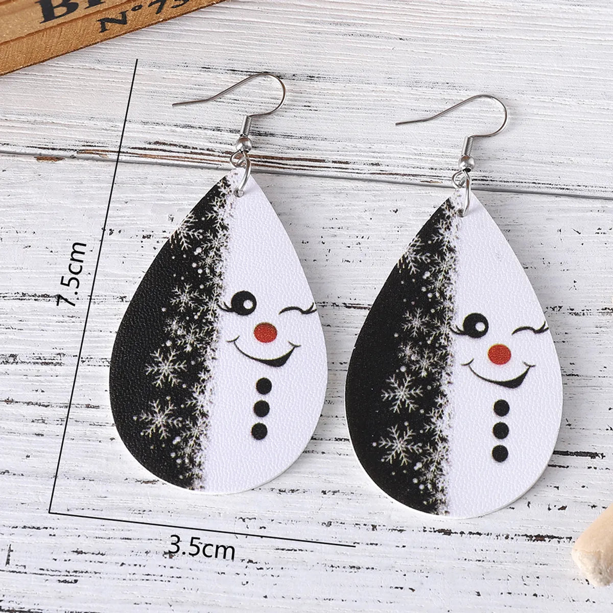 1 Pair Retro Water Droplets Printing Pu Leather Drop Earrings