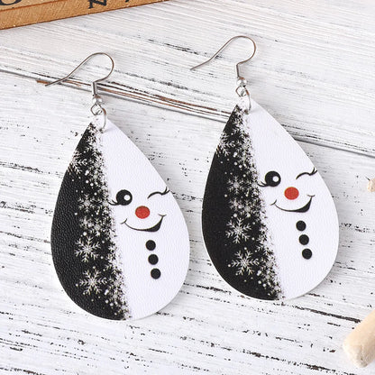 1 Pair Retro Water Droplets Printing Pu Leather Drop Earrings