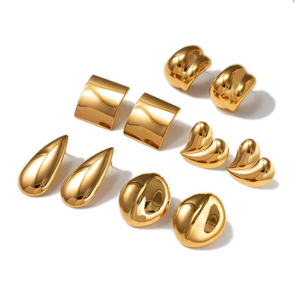 1 Pair Retro Water Droplets Solid Color Plating 304 Stainless Steel 18K Gold Plated Ear Studs