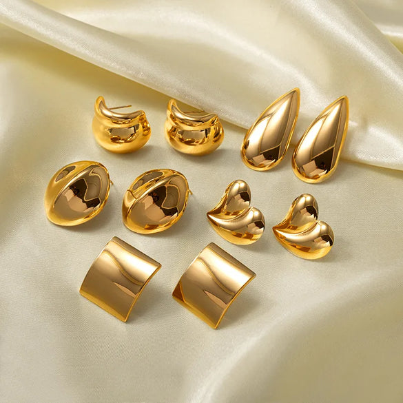 1 Pair Retro Water Droplets Solid Color Plating 304 Stainless Steel 18K Gold Plated Ear Studs