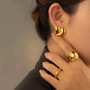 1 Pair Retro Water Droplets Solid Color Plating 304 Stainless Steel 18K Gold Plated Ear Studs