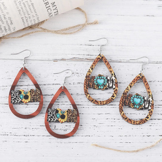 1 Pair Retro Water Droplets Wood Drop Earrings