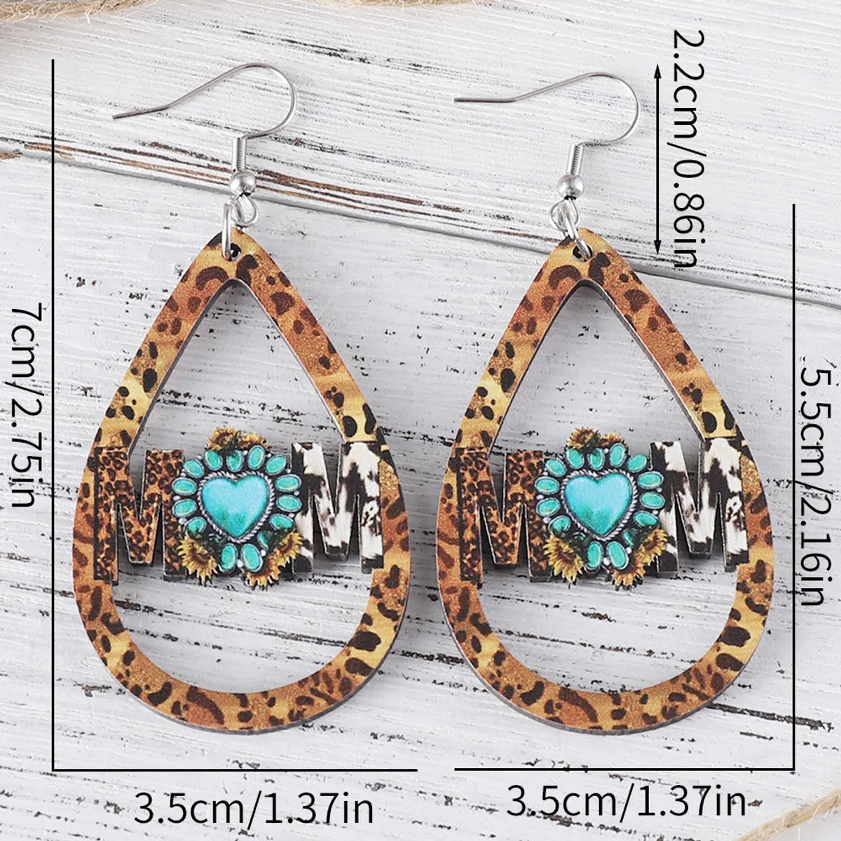 1 Pair Retro Water Droplets Wood Drop Earrings