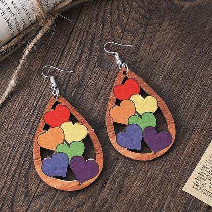 1 Pair Retro Water Droplets Wood Hollow Out Women's Drop Earrings