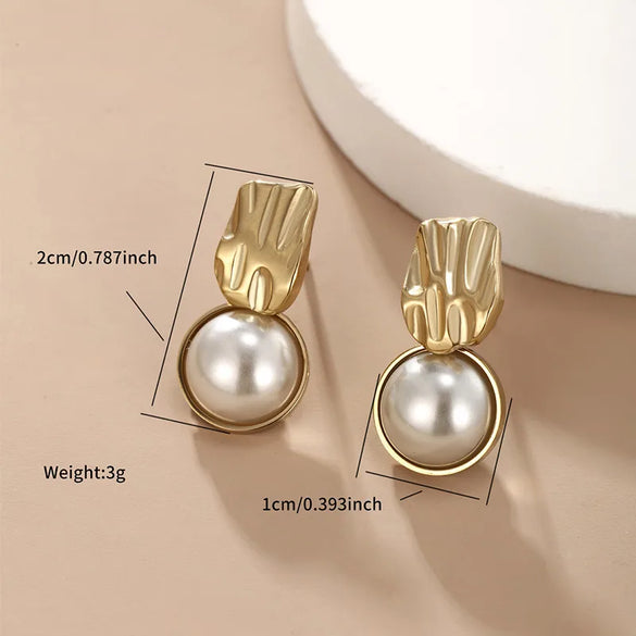 1 Pair Retro XUPING Geometric Round Plating Inlay 304 Stainless Steel Artificial Gemstones Artificial Pearls 18K Gold Plated Ear Studs