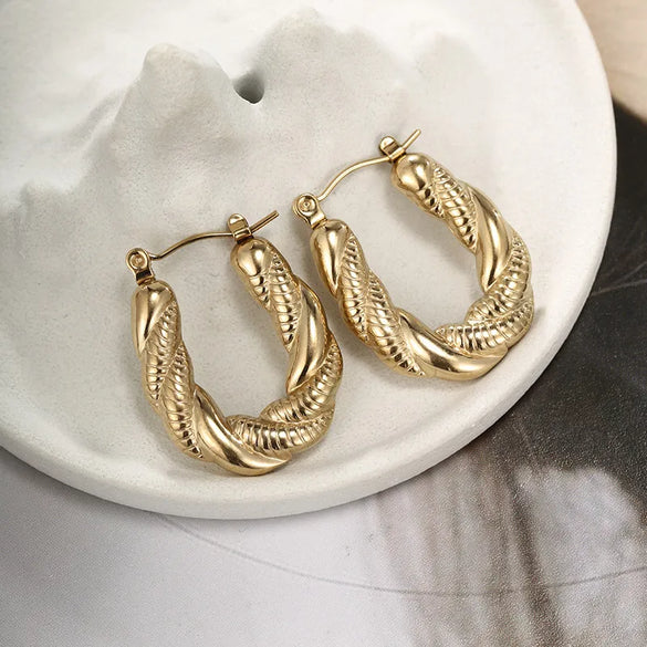 1 Pair Retro XUPING Simple Style Geometric Knot Plating 304 Stainless Steel 18K Gold Plated Earrings