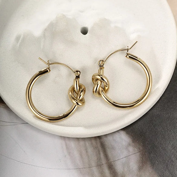 1 Pair Retro XUPING Simple Style Geometric Knot Plating 304 Stainless Steel 18K Gold Plated Earrings