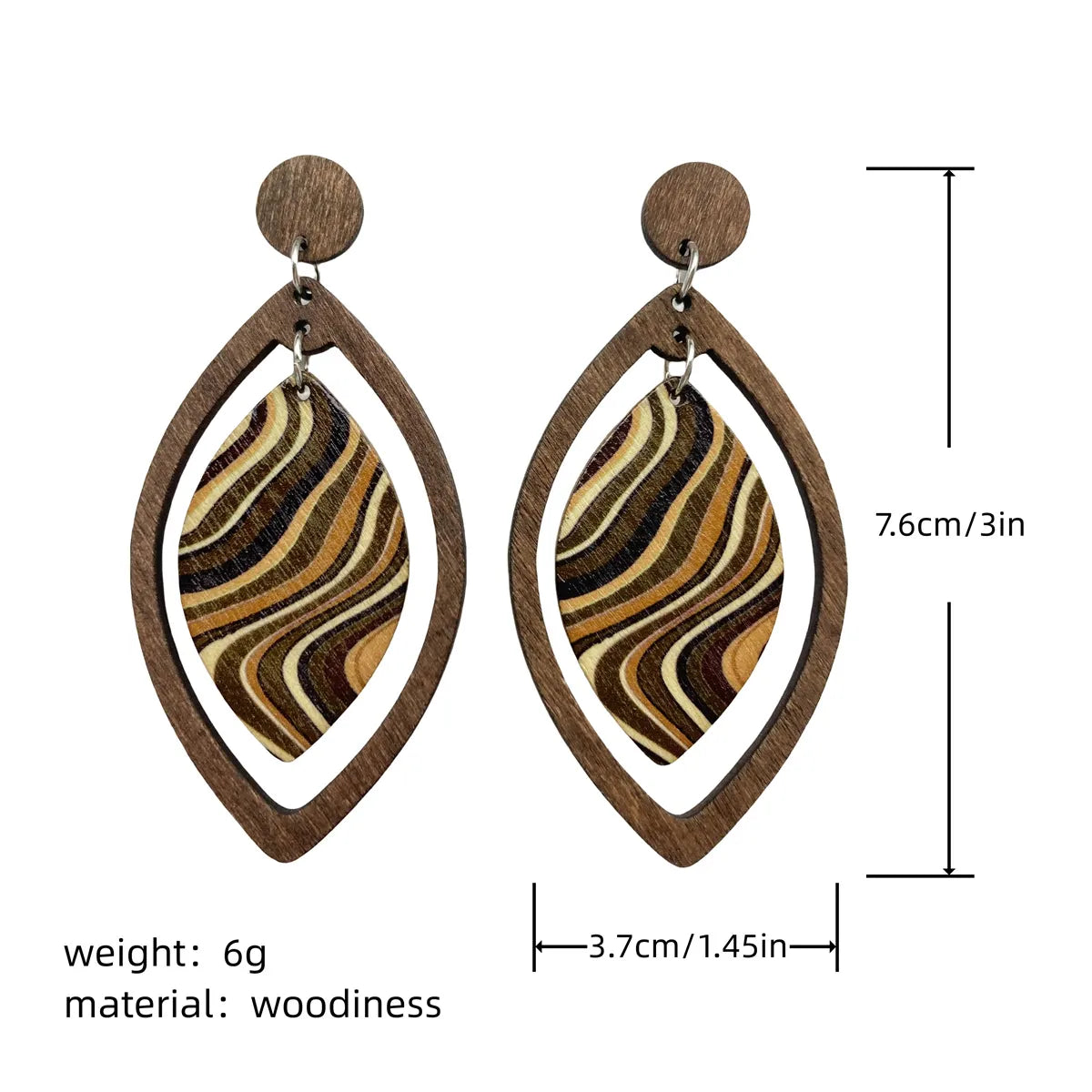 1 Pair Retro Zebra Water Droplets Leopard Wood Drop Earrings