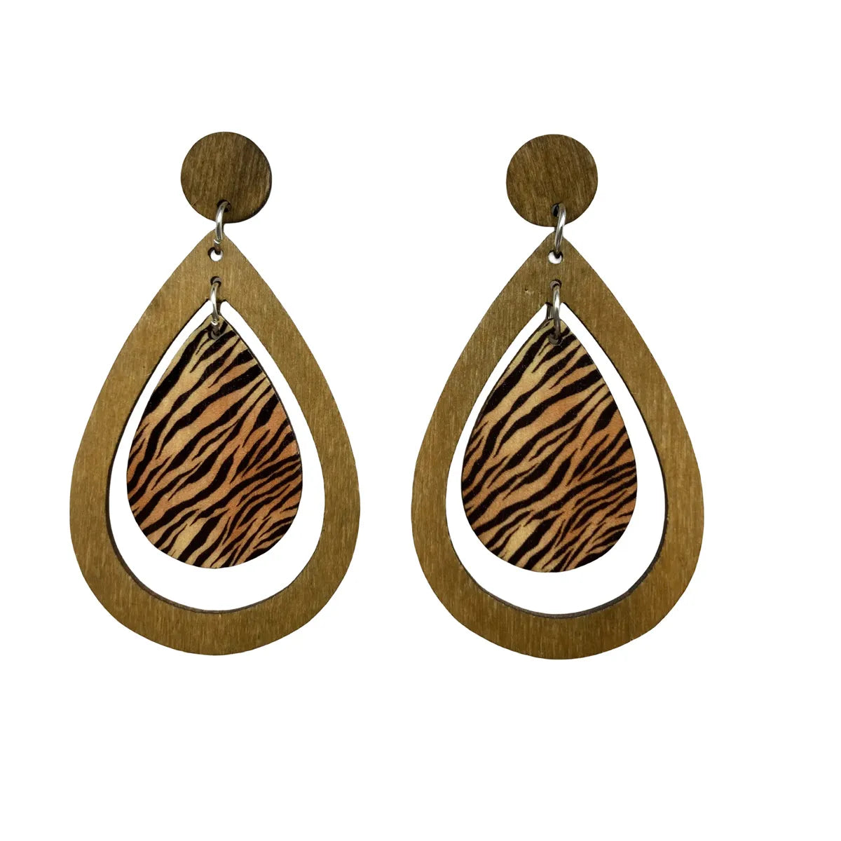 1 Pair Retro Zebra Water Droplets Leopard Wood Drop Earrings