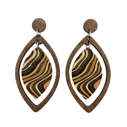 1 Pair Retro Zebra Water Droplets Leopard Wood Drop Earrings