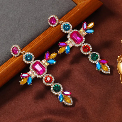 1 Pair Rock Ethnic Style Cross Plating Hollow Out Inlay Alloy Rhinestones Gold Plated Drop Earrings