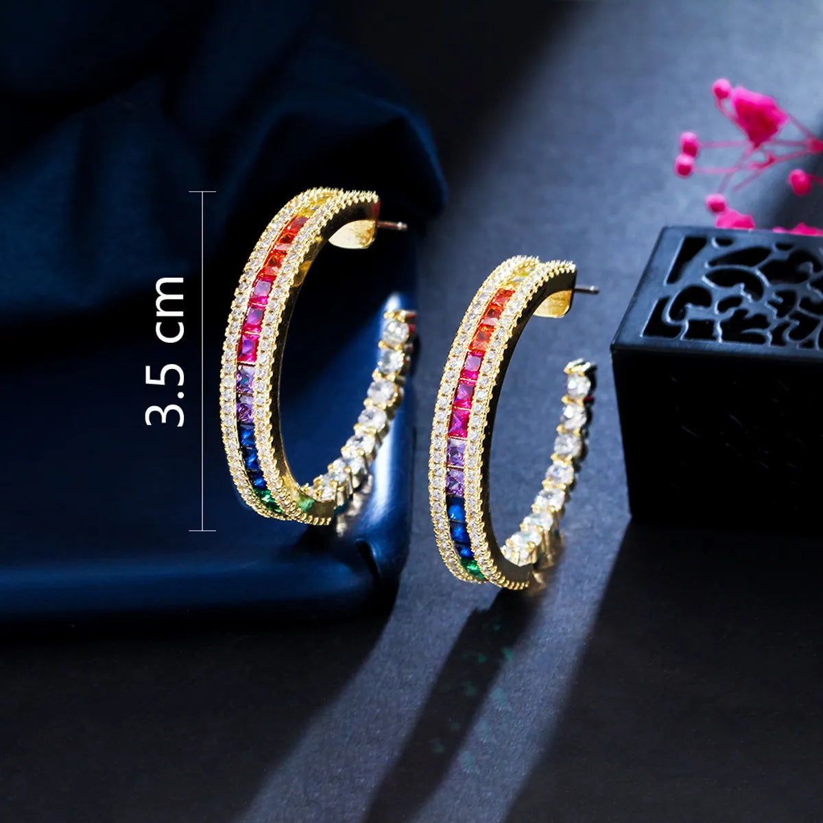 1 Pair Rock Ethnic Style Semicircle Plating Inlay Copper Zircon 14k Gold Plated Rhodium Plated Ear Studs