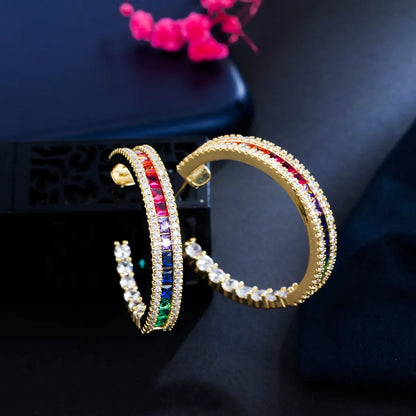 1 Pair Rock Ethnic Style Semicircle Plating Inlay Copper Zircon 14k Gold Plated Rhodium Plated Ear Studs