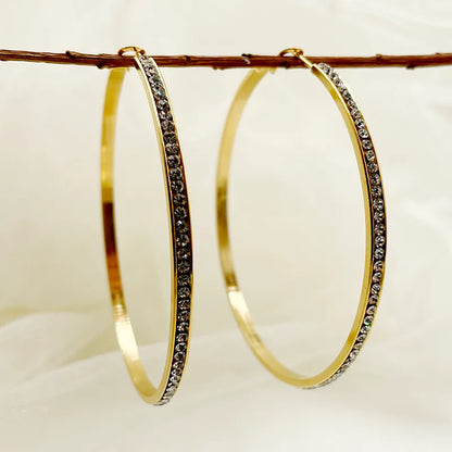 1 Pair Rock Sweet Simple Style Circle Plating Inlay 304 Stainless Steel Zircon 14K Gold Plated Hoop Earrings