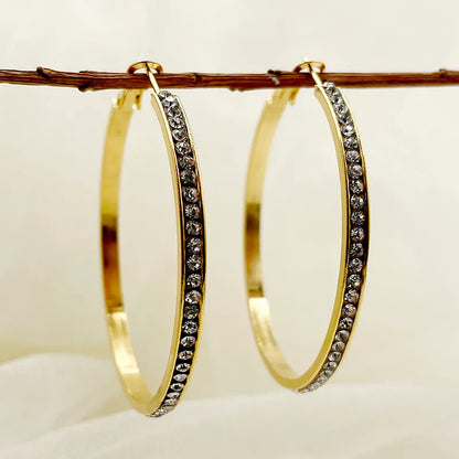 1 Pair Rock Sweet Simple Style Circle Plating Inlay 304 Stainless Steel Zircon 14K Gold Plated Hoop Earrings