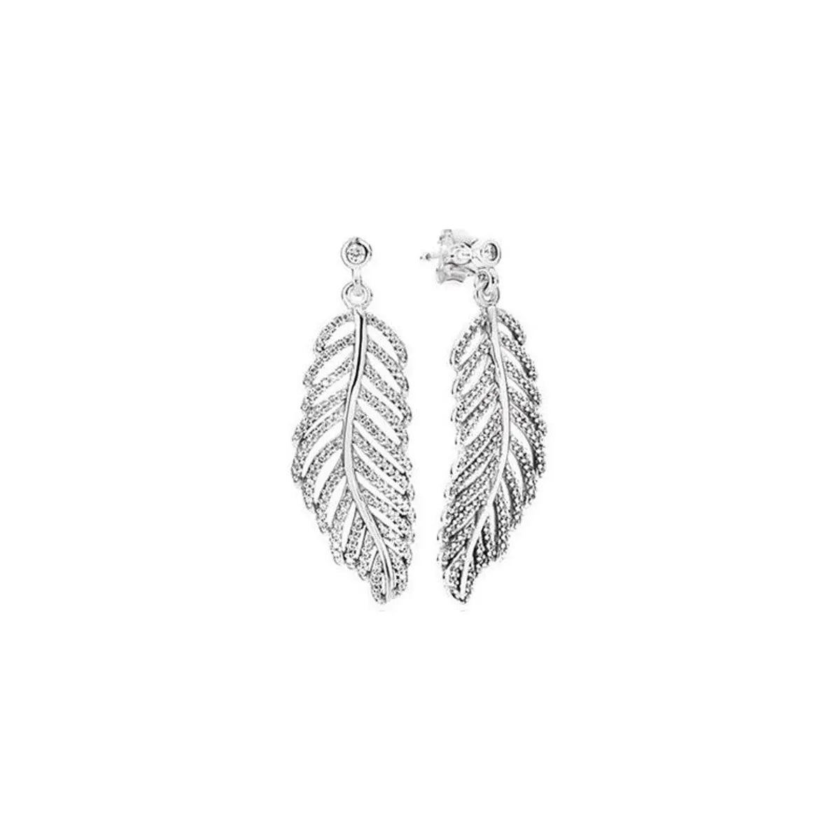 1 Pair Roman Style British Style Ginkgo Leaf Inlay Sterling Silver Zircon Drop Earrings Ear Studs