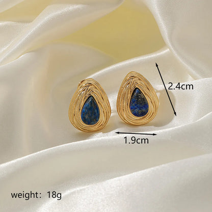 1 Pair Roman Style Streetwear Geometric Plating Inlay Copper Lapis Lazuli 18k Gold Plated Ear Studs