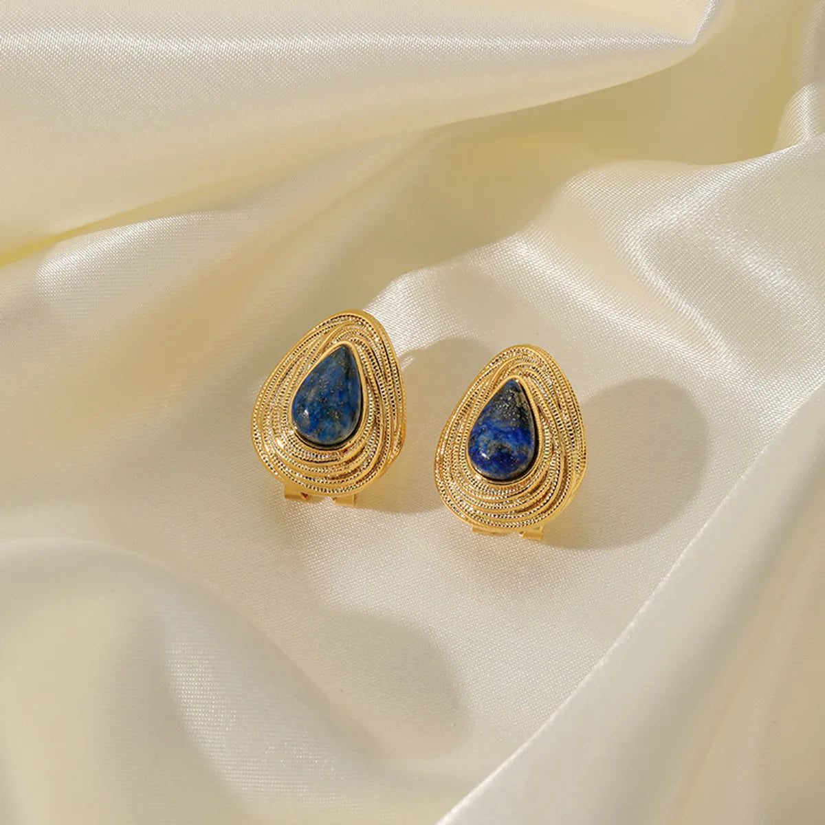 1 Pair Roman Style Streetwear Geometric Plating Inlay Copper Lapis Lazuli 18k Gold Plated Ear Studs