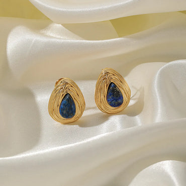 1 Pair Roman Style Streetwear Geometric Plating Inlay Copper Lapis Lazuli 18k Gold Plated Ear Studs