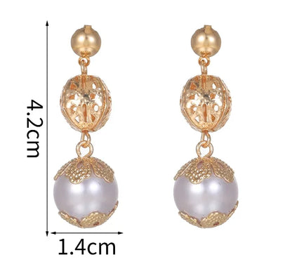 1 Pair Romantic Beach Simple Style Ball Plating Hollow Out Inlay Metal Artificial Pearls 18k Gold Plated Drop Earrings