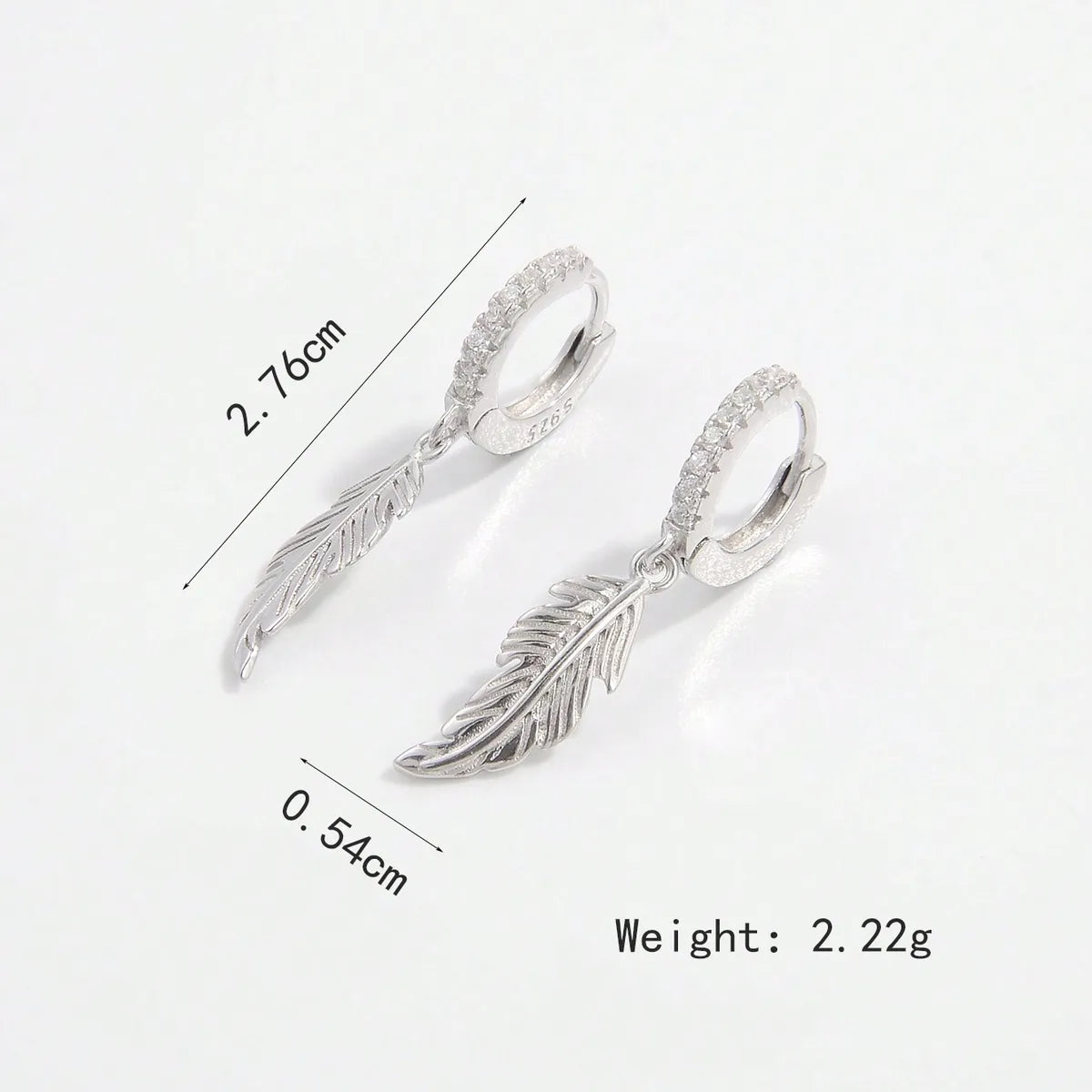 1 Pair Romantic Classic Style Shiny Feather Plating Sterling Silver Zircon White Gold Plated Earrings