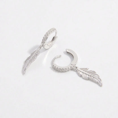 1 Pair Romantic Classic Style Shiny Feather Plating Sterling Silver Zircon White Gold Plated Earrings