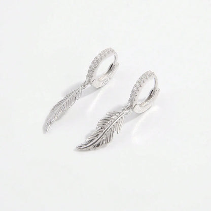 1 Pair Romantic Classic Style Shiny Feather Plating Sterling Silver Zircon White Gold Plated Earrings