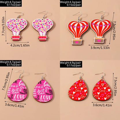 1 Pair Romantic Heart Shape Alloy Wood Drop Earrings