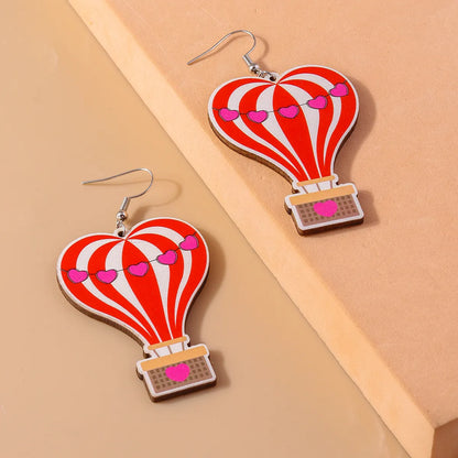 1 Pair Romantic Heart Shape Alloy Wood Drop Earrings