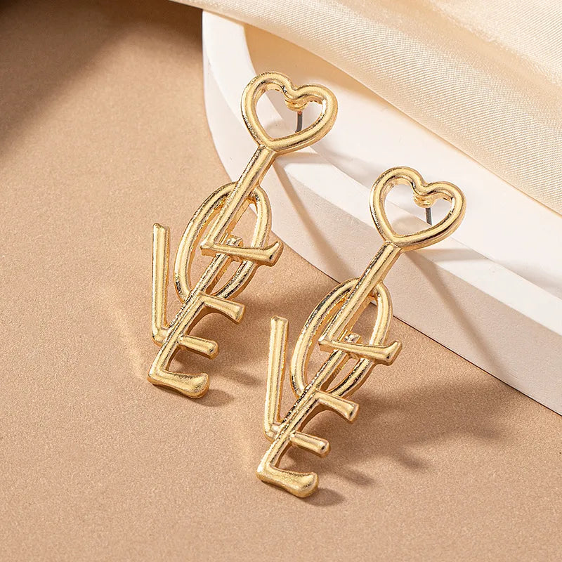 1 Pair Romantic Letter Heart Shape Plating Alloy Ferroalloy 14k Gold Plated Drop Earrings