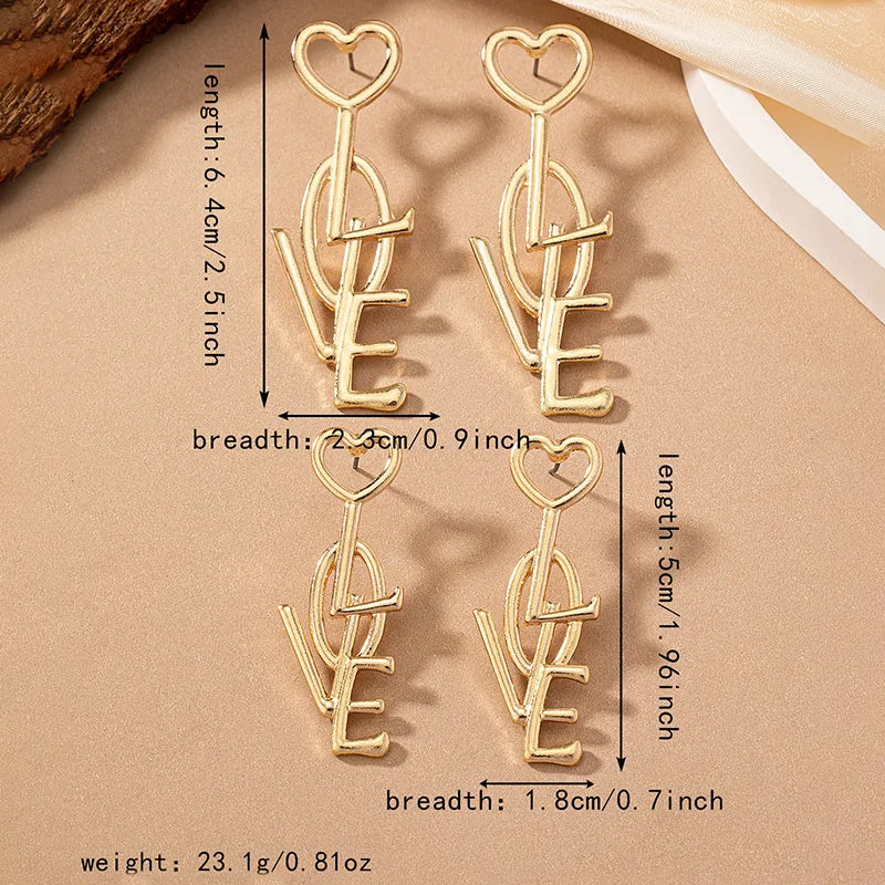 1 Pair Romantic Letter Heart Shape Plating Alloy Ferroalloy 14k Gold Plated Drop Earrings