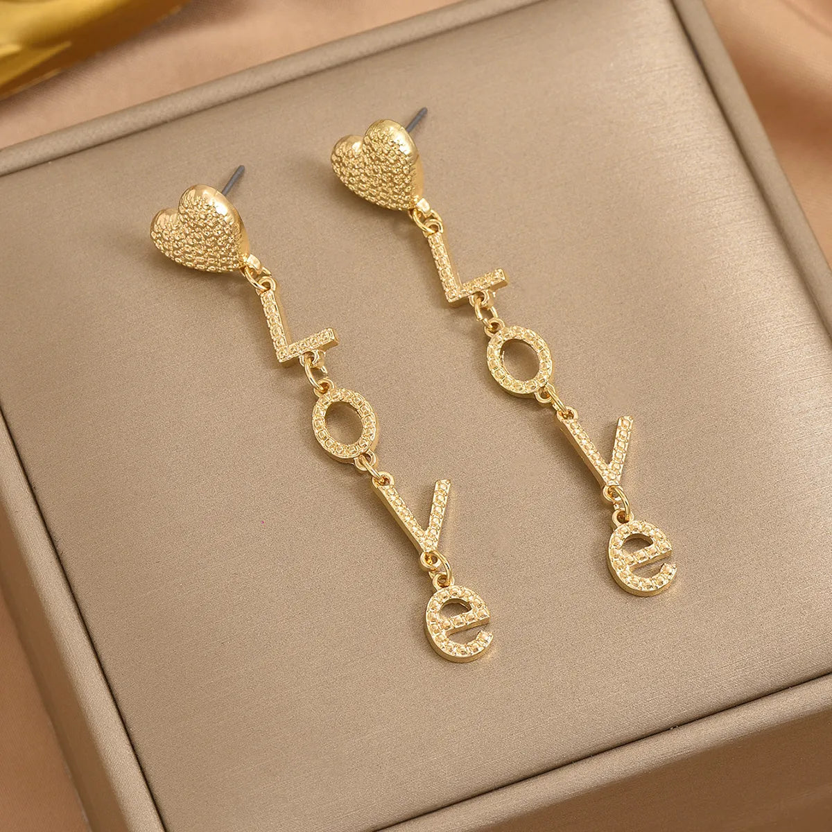 1 Pair Romantic Letter Heart Shape Plating Alloy Zinc Drop Earrings