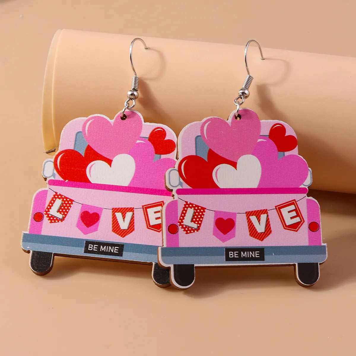 1 Pair Romantic Lips Car Heart Shape Alloy Wood Drop Earrings