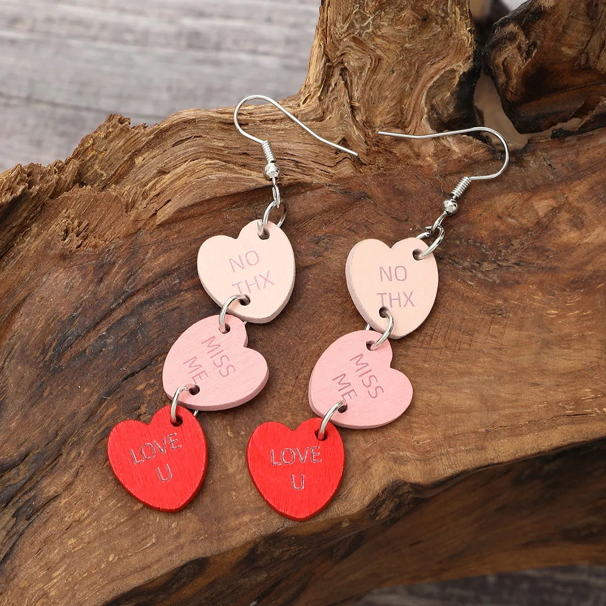 1 Pair Romantic Modern Style Simple Style Letter Heart Shape Handmade Carving Wood Drop Earrings